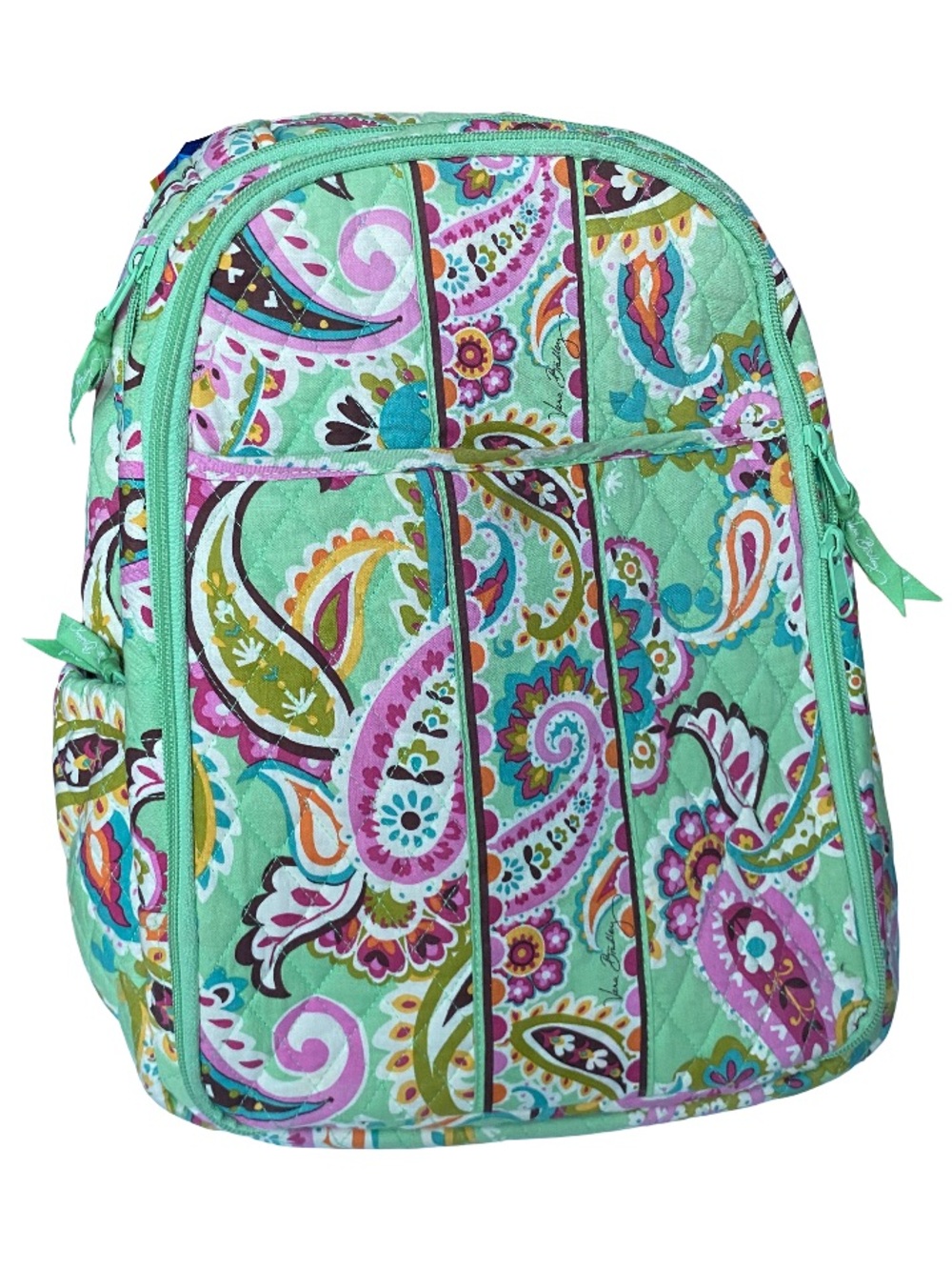 Vera Bradley paisley mint green floral soft quilted diaper bag travel backpack
